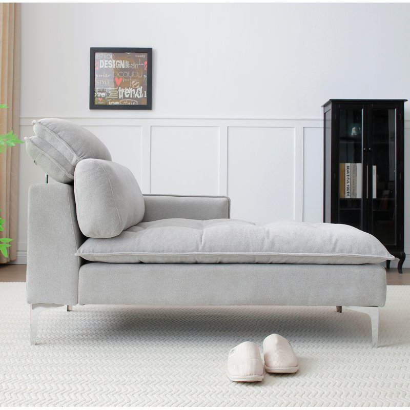 Chaise longue rembourrée Meshawn avec appui-tête réglable, Tissu gris pâle