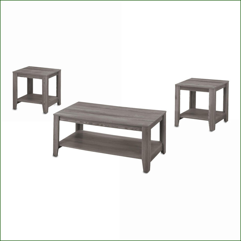 Ensemble de tables basses 3 pièces d'apparence grise pour le salon, avec canapé et rangement supplémentaire, Bois gris