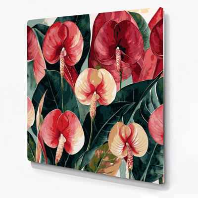 Art mural botanique en métal rouge Anthurium