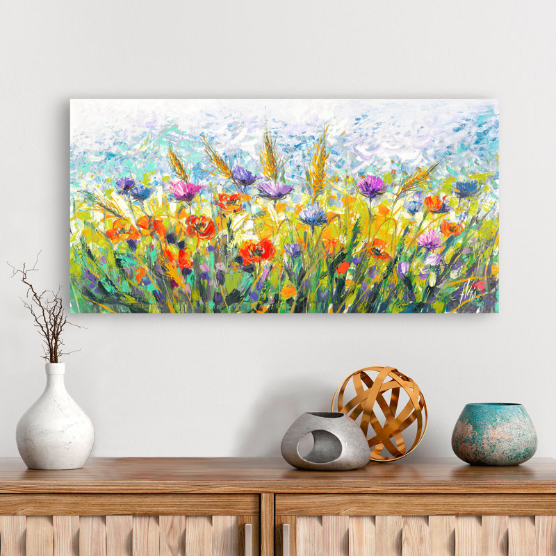 Flowery Meadow by Luigi Florio - No Frame Print on Canvas, 50cm H x 100cm W x 4cm D