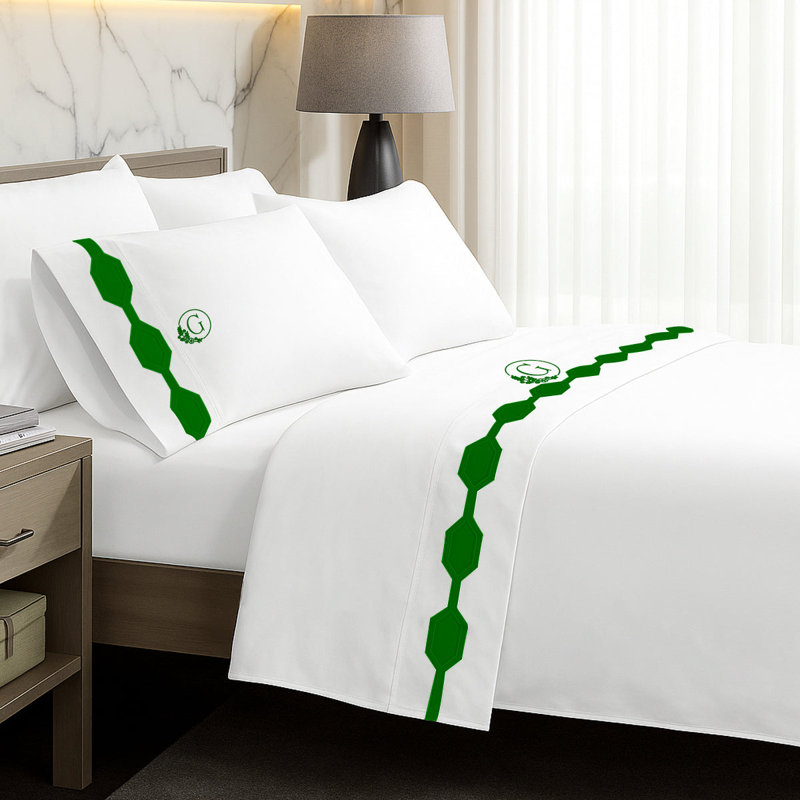 Monogram Hexagonal Applique Border Cotton Sheet Set, Yes, California King Sheet Set