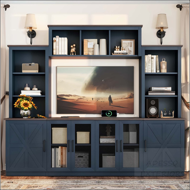 Meuble audio-vidéo 87,6 po avec station de charge, Bleu