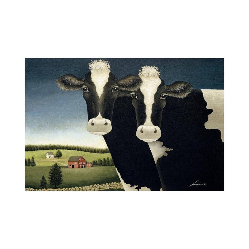 Two Cows by Lowell Herrero - Wrapped Canvas Painting, 20.32 cm H x 30.48 cm W