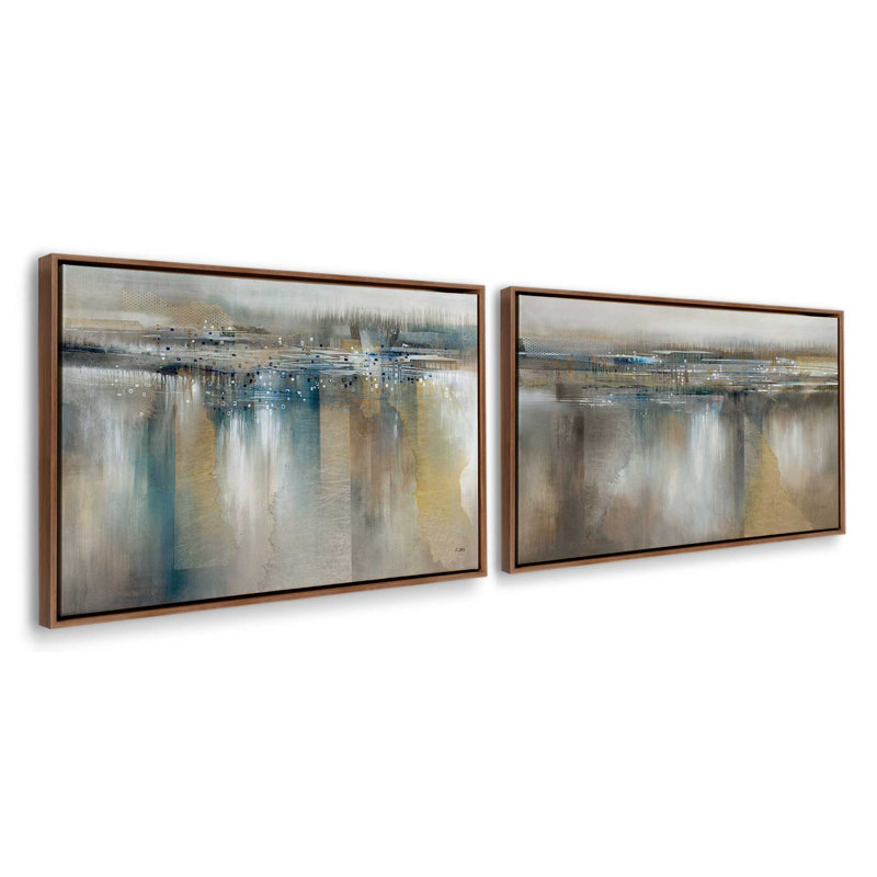 Moody Drift Lines, ensemble de 2 impressions, 48 po x 32 po, Toile avec cadre, Noyer