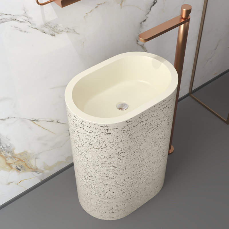 34" Tall Pedestal Bathroom Sink Solid Surface Bathroom Sink