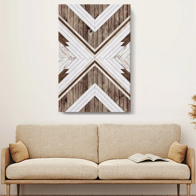 Symmetrical Abstract 'Geometric Wood Panel Pattern' Graphic Art Canvas