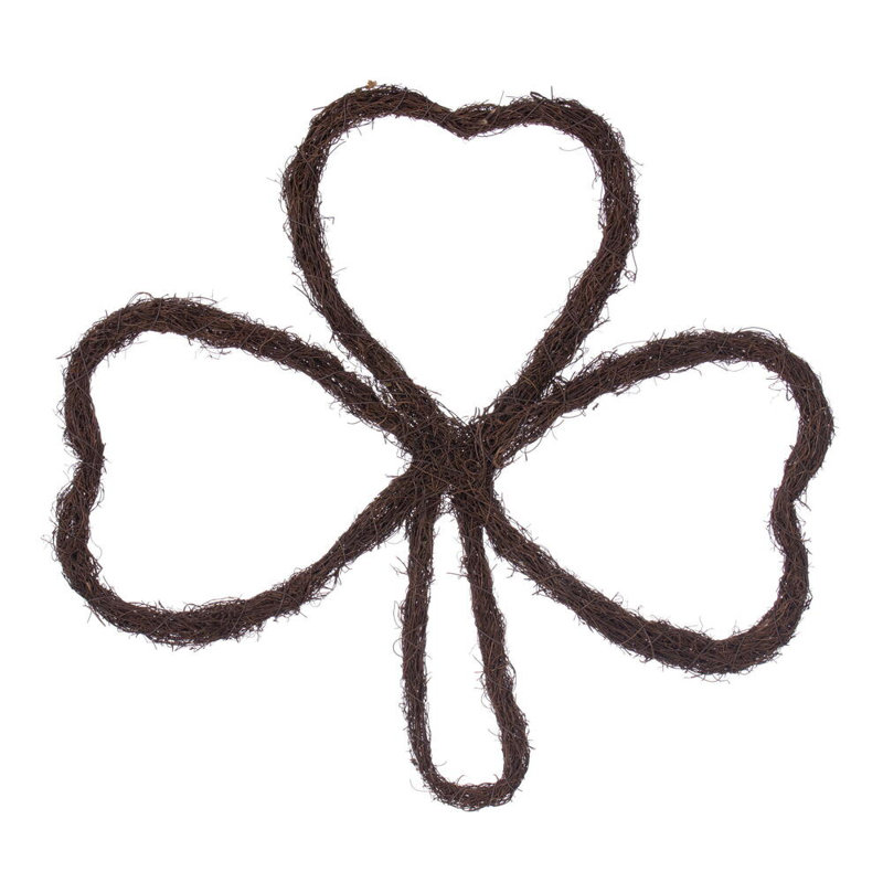24"H x 24"W Shamrock Outline Wreath. Made of natural twigs.