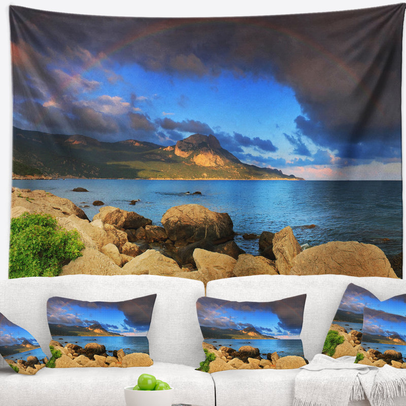Tapisserie «Seascape Rainbow over the Ocean Bay», H 32 po x l 39 po