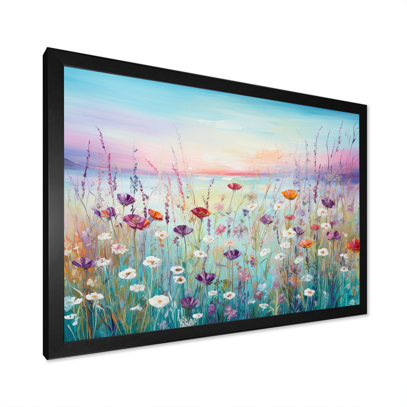 Fleurs sauvages Meadows II sur toile, Cadre simple noir, H 16 po x l 32 po x P 1 po