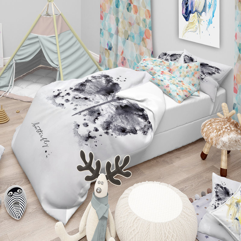 Ensemble de housse de couette papillon designart monotype, Housse de couette grand + 2 taies décoratives