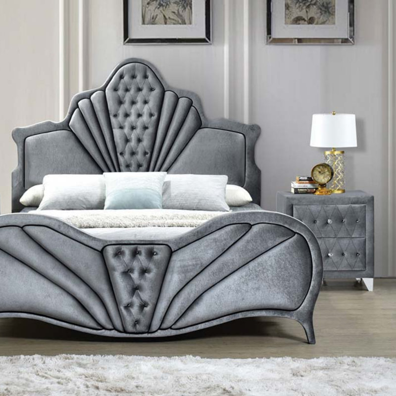Grand lit en velours gris Dante