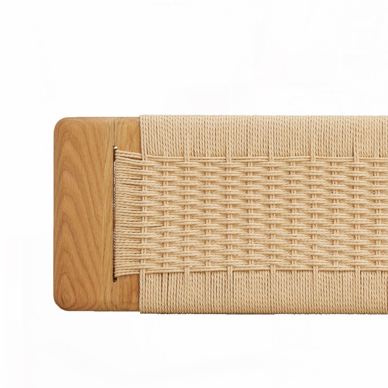 Solid Oak Wood Bench With Woven Seat, Oak/Beige,  15.98" H x 31.5" W x 11.81" D