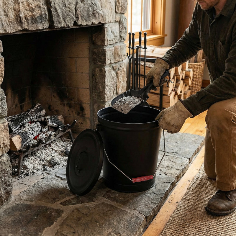 Seau à cendres Pure Garden - Seau en métal de 4,75 gallons avec couvercle et pelle pour foyer ou cendres de foyer - Outils résistants à la chaleur