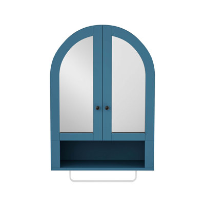 Elegant Arched Wall Cabinet with Mirrored Doors and Adjustable Shelves