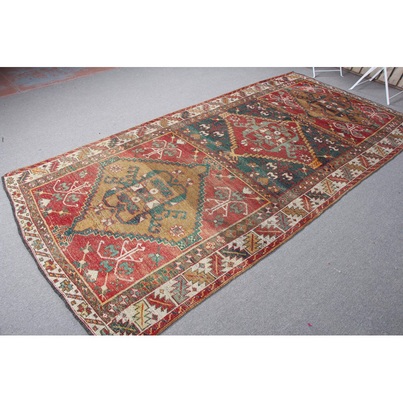 Tapis turc vintage en laine noué à la main vert pour grandes chambres et espaces de vie