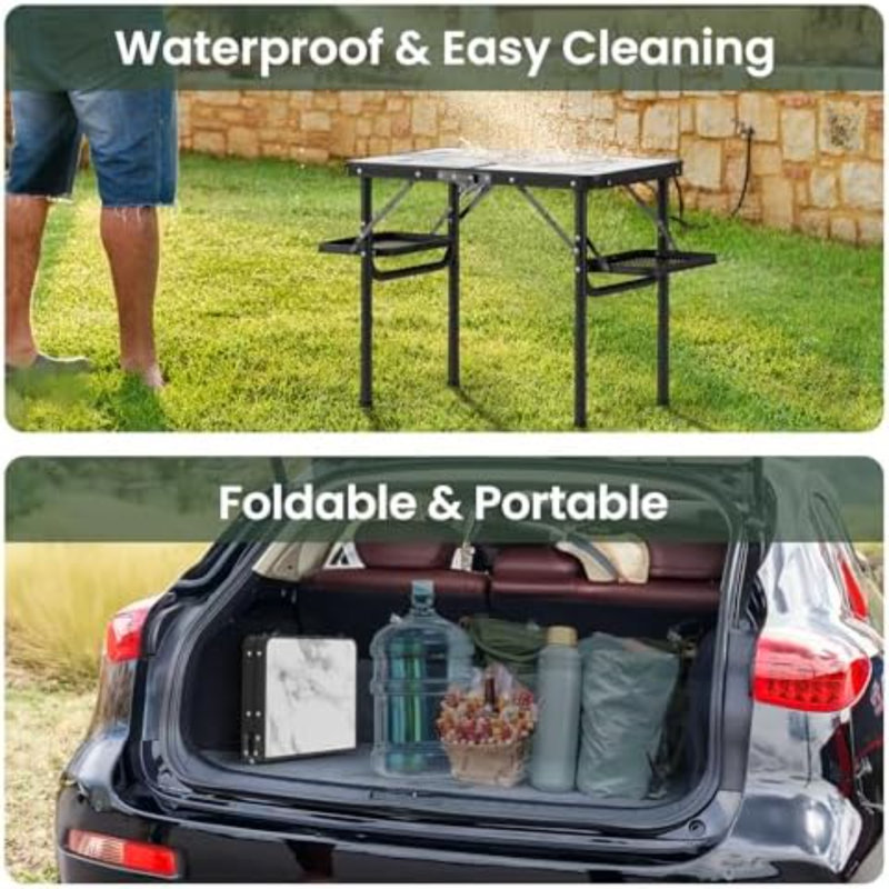 Petite table de camping de 2 pi, table de camping pliante portable avec sac de rangement et supports latéraux, table de pique-nique et de plage, articles essentiels de camping pour voiture, aluminium léger et solide