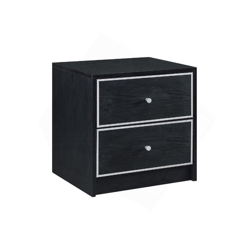 Table de chevet 2 tiroirs de rangement, noir et argent