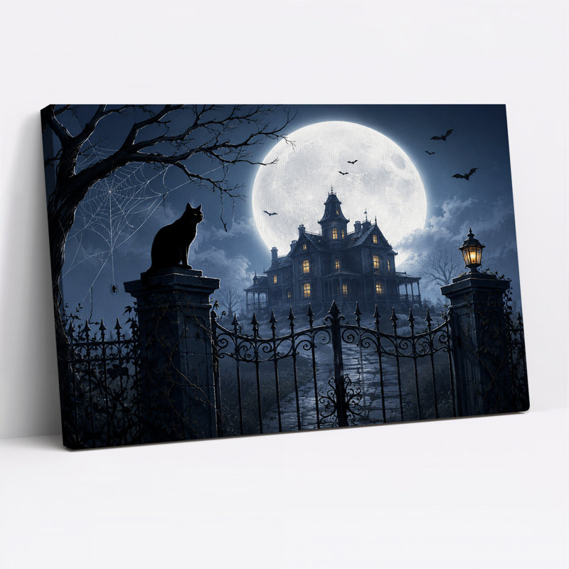 Art mural sur toile gothique Haunted Mansion Under Full Moon, H 12 po x l 18 po