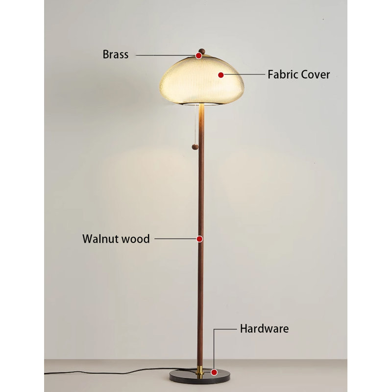 Lampe sur pied en bois massif avec abat-jour en dôme nervuré