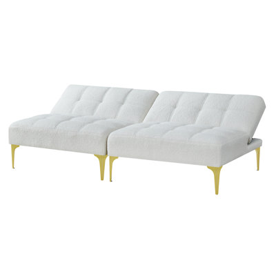 Convertible Sofa Bed Futon With Gold Metal Legs Teddy Fabric