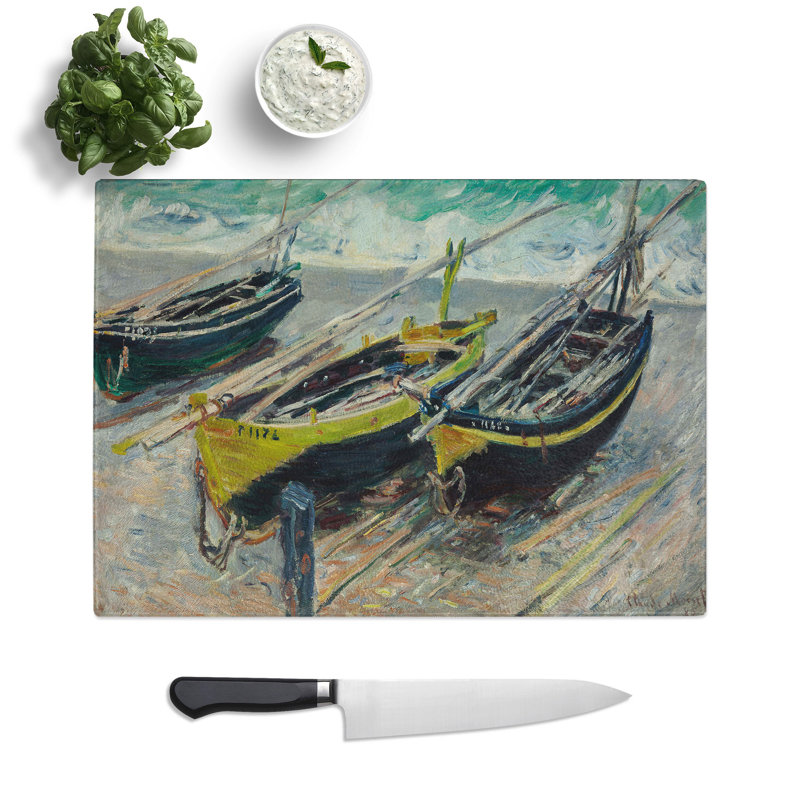 Three Fishing Boats by Claude Monet Chopping Board, 0.4cm H x 20cm W x 28.5cm L
