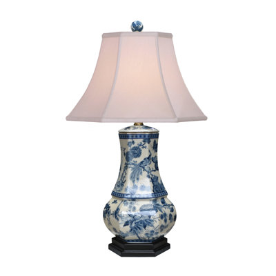 B/W PORCELAIN GOLDEN BIRDS VASE LAMP