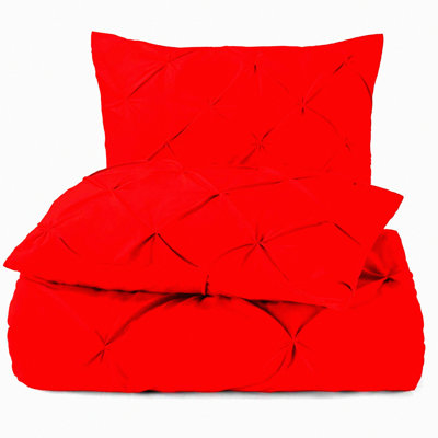 Luxury Red Pinch Pleated Pillow Shams - Set of 2 | 600 Thread Count Super Soft Standard Size 20" x 26" | Decorative Bed Pillow Covers
