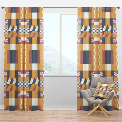 Retro Geometric Design VI - Mid-Century Velvet Curtain - Room darkening - 1 panel