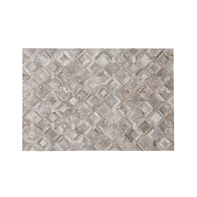 Cowhide Geometric Area Rug in Lilac Ash, Rectangle 5'7'' x 7'10''