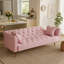 Canapé-lit deux places de 180 cm en velours rose, style rétro américain, idéal pour un petit salon, une chambre ou un bureau.
