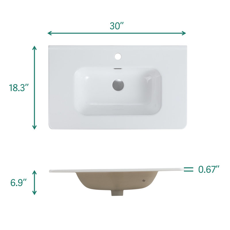 Bb04-30-301, cuve en céramique blanche intégrée, bonde non incluse