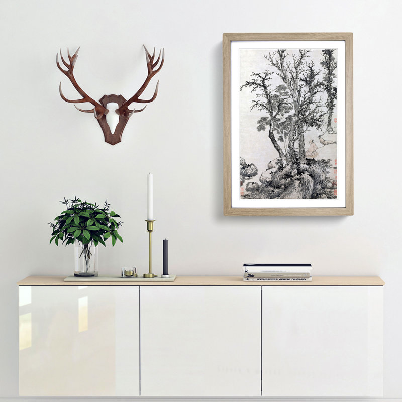 Autumn Wood by Shen Zhou - Framed Print, 63cm H x 45cm W x 2cm D, Oak Framed