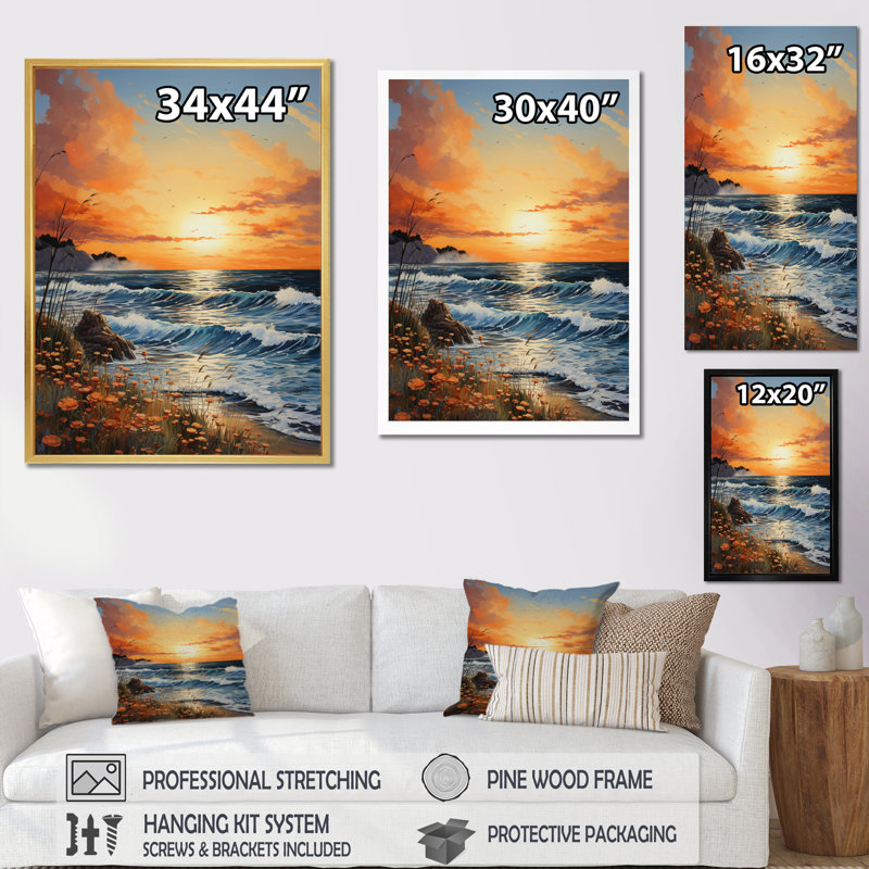 Brise de plage au lever du soleil, Cadre photo noir, H 20 po x l 12 po x P 1 po