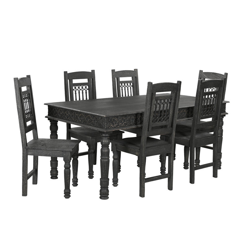 Aarohi 6 - Person Solid Wood Solid Wood Top Four Leg Dining Set, Black
