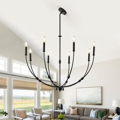 Lustre moderne de style campagnard avec 8 lumières, hauteur réglable pour plafonds hauts, luminaire suspendu industriel pour entrée, salon, cuisine, vestibule, couloir, chambre à coucher