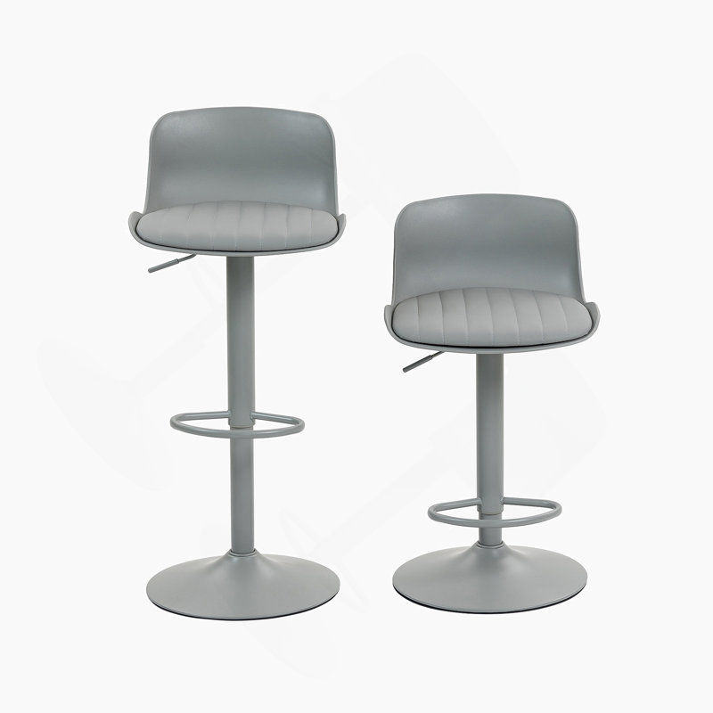 Tabourets de bar modernes en cuir synthétique à hauteur de comptoir avec pivot réglable, dossier confortable et base robuste - ensemble de 2, gris