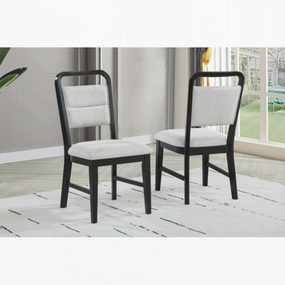 Chaise de salle à manger contemporaine en tissu de polyester avec dossier en bois et dossier arrondi (ensemble de 2)