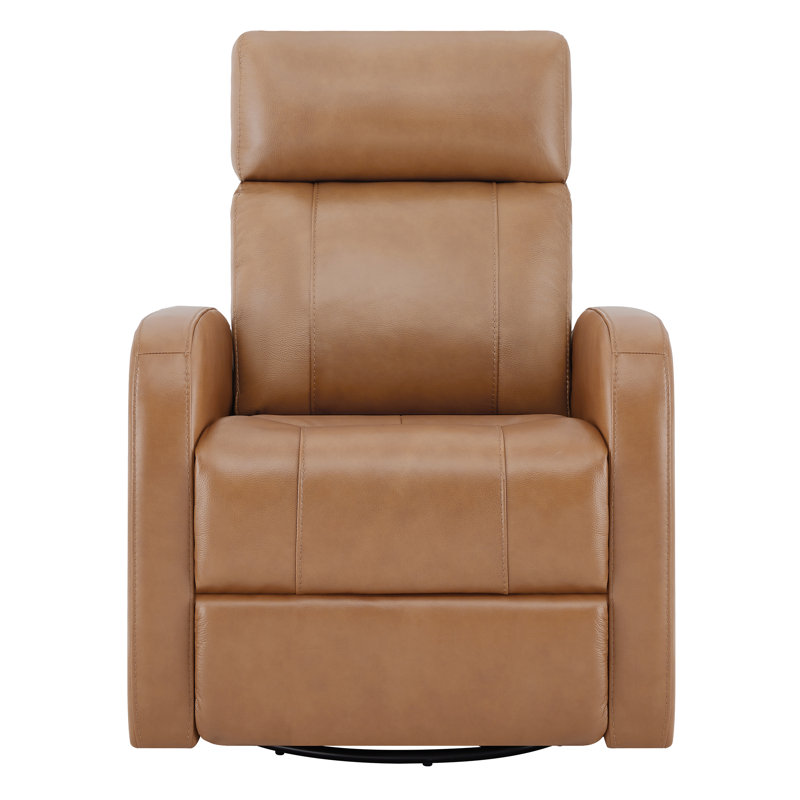 Corvin Genuine Leather Swivel Power Recliner, Saddle Brown Pebbled Genuine Leather
