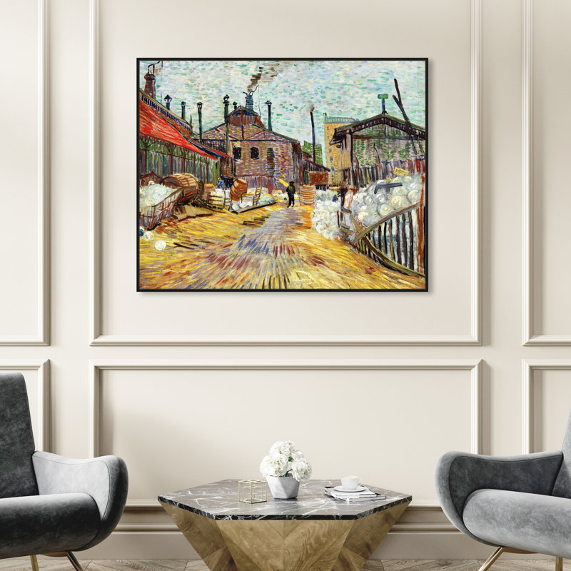 L'usine par Vincent Van Gogh - Peinture, H 36 po x l 45 po, Cadre noir