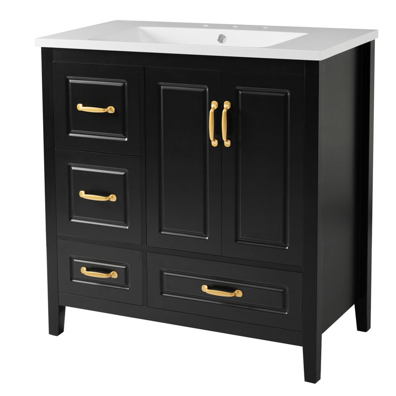 Meuble-lavabo 36 po avec lavabo, une armoire avec portes à fermeture douce, 4 tiroirs à fermeture douce, poignées en métal, noir