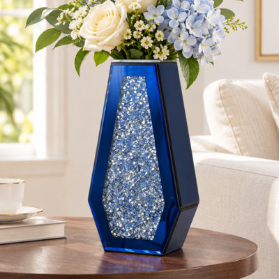 Cerrie 14" Blue Tall Glass Table Vase Modern Glam Stylish