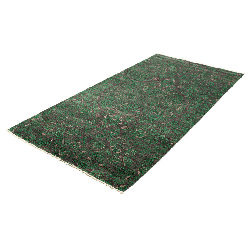 Tapis de couloir gris foncé en laine noué à la main de conception unique 6 pi 2 po x 11 pi 10 po New Age Lahore