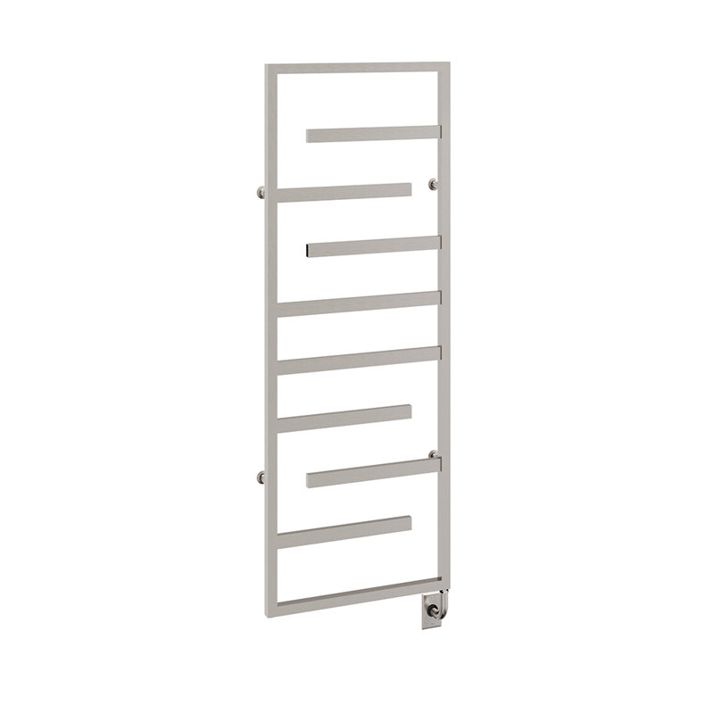 Chauffe-serviettes électrique mural 23,5 po x 64 po Vasto - Nickel brossé, rempli de liquide, comprend un interrupteur intelligent programmable, garantie à vie
