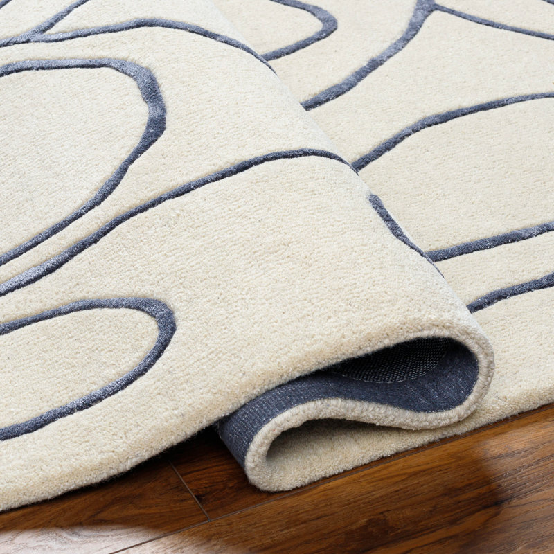 Baiel Abstract Hand Tufted Area Rug in Slate/Ivory, Rectangle 2' x 3'