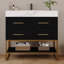 Meuble-lavabo de 36 po en pierre artificielle avec lavabo en céramique, meuble-lavabo moderne avec tiroirs à fermeture en douceur et tablettes ouvertes, meuble-lavabo autoportant avec pieds en acier inoxydable et grand espace S - Bois massif - 1 pièce - Meuble-lavabo - blanc