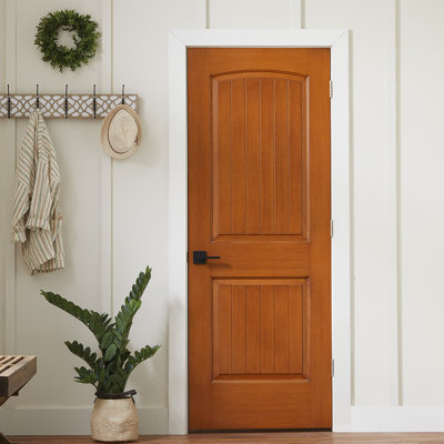 Primed 2-Panel Arch Top V-Groove Santa Fe Hollow Core Molded Door