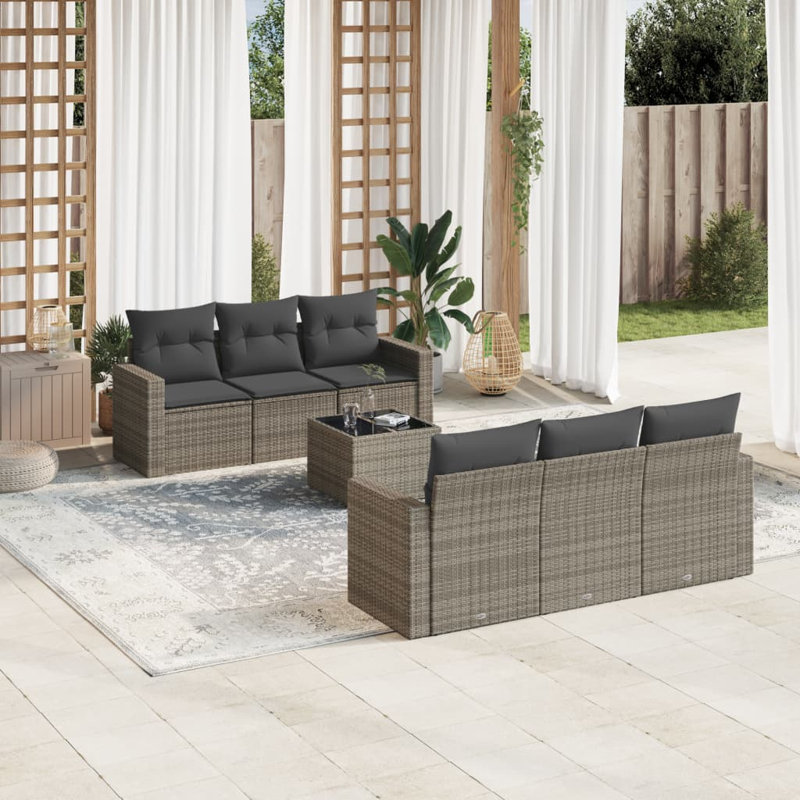  Ensemble de canapé de jardin 7 pièces gris, gris foncé, Gris, Marine