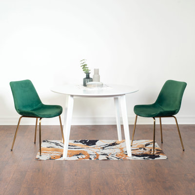 Ensemble de salle à manger contemporain 3 pièces, table de salle à manger ronde blanche avec 2 chaises pour le salon
