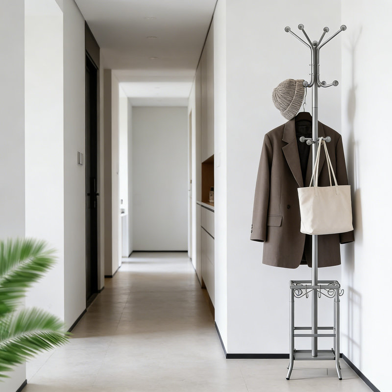 Freestanding Coat Rack With Umbrella Holder, 12-Hook Metal Coat Tree Stand For Entryway, Hallway, Home And Office, Durable Steel Construction With Removable Hooks