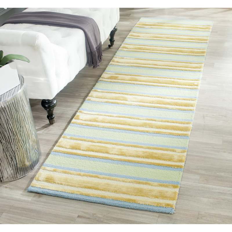 Handmade Orange and Green Striped Wool Runner Rug